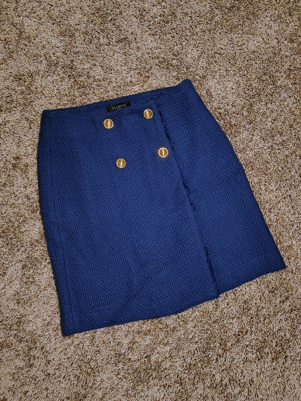 Talbots Blue Textured Double-Breasted Mini Skirt